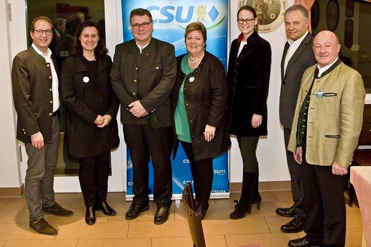 v. li. MdB Alexander Dobrindt, MdL Dr. Ute Eiling-Htig, Brgermeisterkandidat Fritz Egold, Landrtin Andrea Jochner-Wei, Bezirksrtin Alexandra Bertl, MdL Harald Khn, CSU-Ortsvorsitzender Wolfgang Franz 